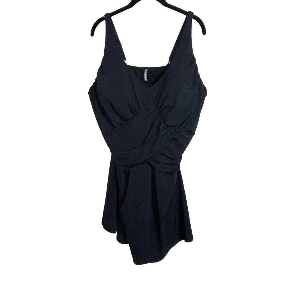 Lands End Swim Dress One-Piece‎ Swimsuit Sz Plus 24W Modest Black Underwire